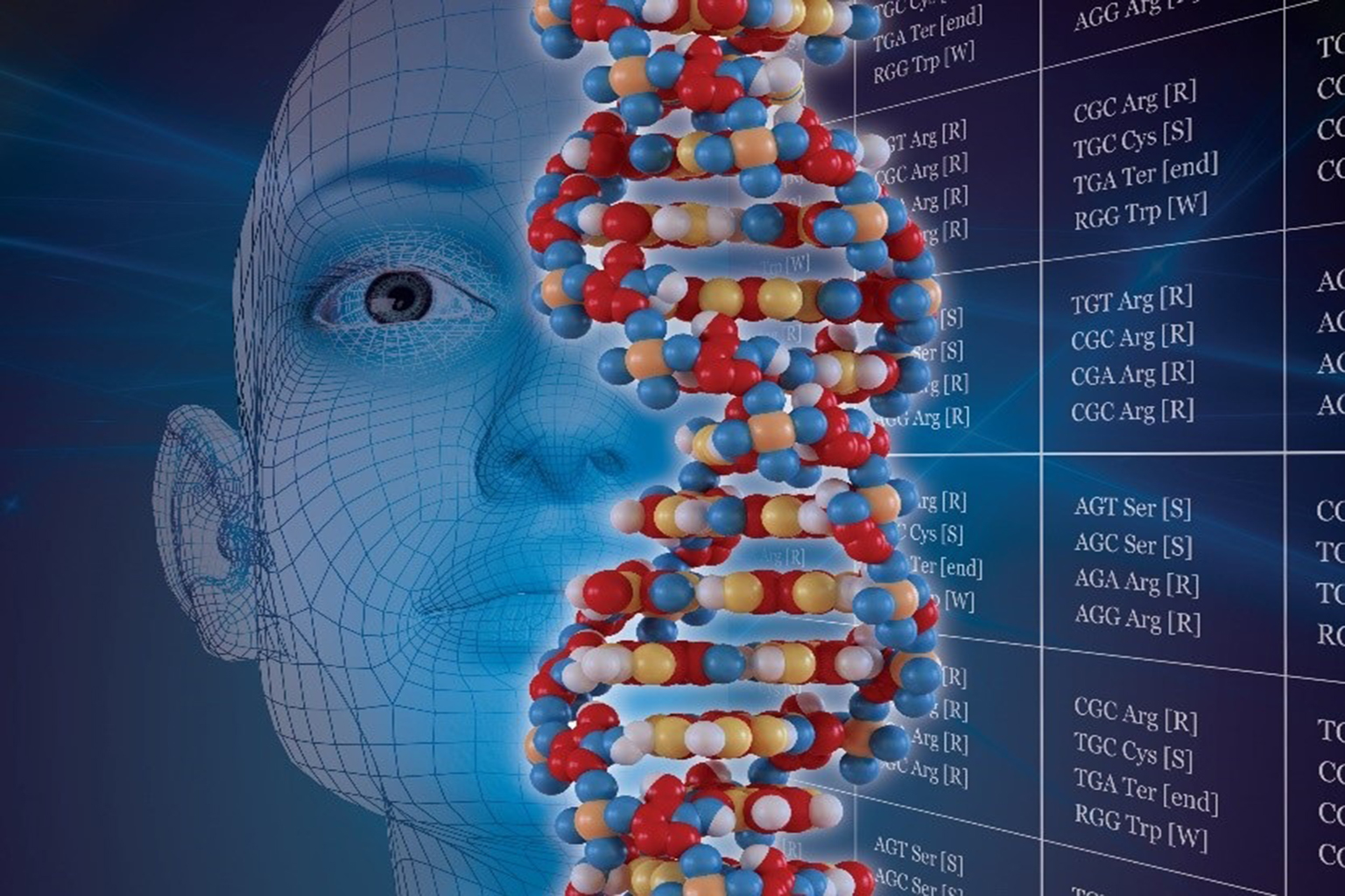Πρόσωπο ανθρώπου που συμπληρώνεται απο το DNA